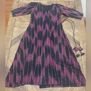 Indian inspired purple and black cotton ikat print kurta
